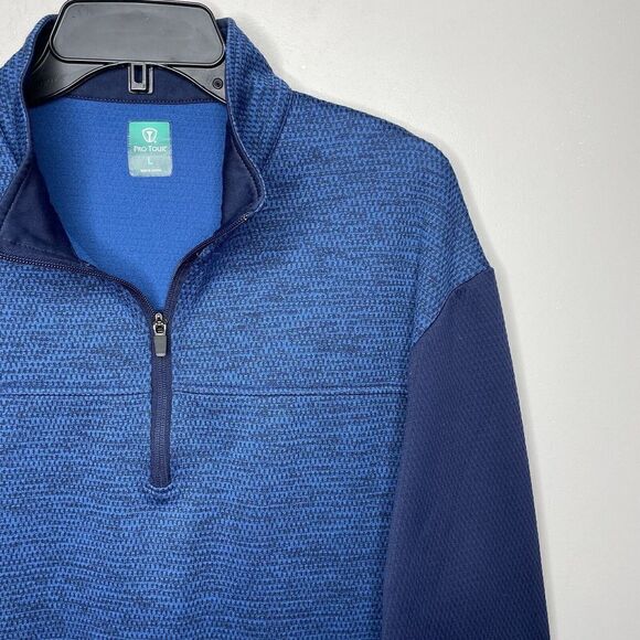 PRO TOUR Pullover Mens Large L Blue Textured 1/4-Zip Hidden Pockets Golf - Picture 2 of 7